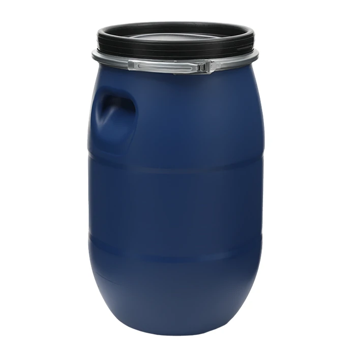 150-liter HDPE plastic drum with an open head and bung