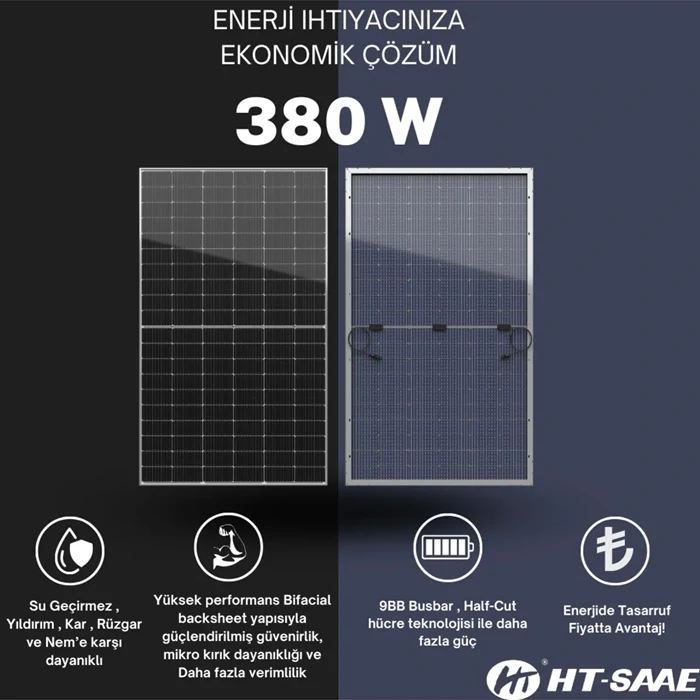 HT60-166M Transparent 380Wp Bifacial Solar Panel - High Efficiency Monocrystalline Half-Cut Cells