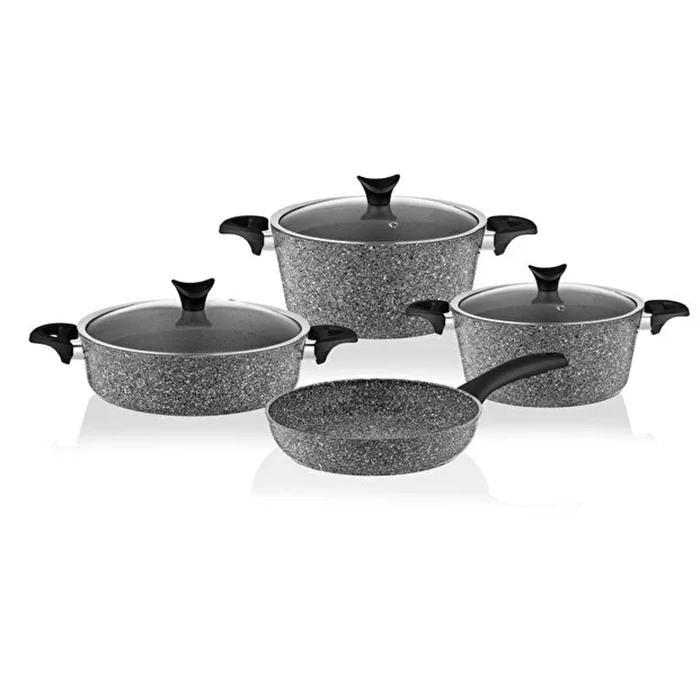 7-Piece Granite Cookware Set - Gray | Non-Stick Coating, Glass Lids, Dishwasher Safe