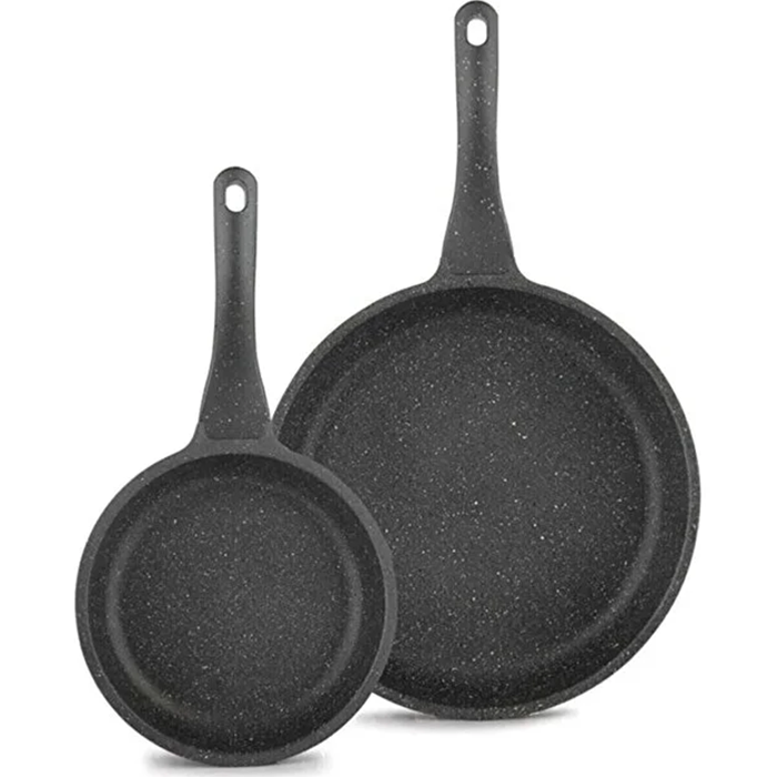 2-Piece Cast Granite Pan Set (20/28) Gray - Fireproof Non-Stick Cookware Set