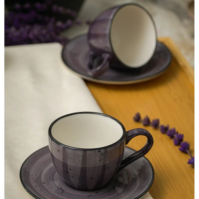 Alya Hand Decorated 4 Piece Coffee Set - Purple (for 2 Persons)