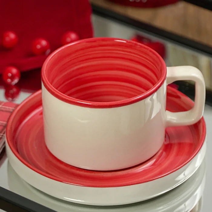 Loop Porcelain Tea Set - Red, 4 Pieces for 2 Persons