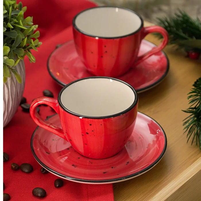 Alya Porcelain Hand-Decorated 4-Piece Coffee Set for 2 Persons - Strawberry