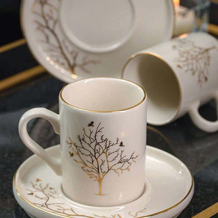 Tree of Life Porcelain Set of 2 Cups 100ml - White