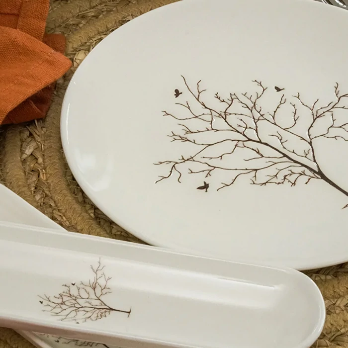 Tree of Life Porcelain 16-Piece Breakfast Set for 6 Persons Off-White