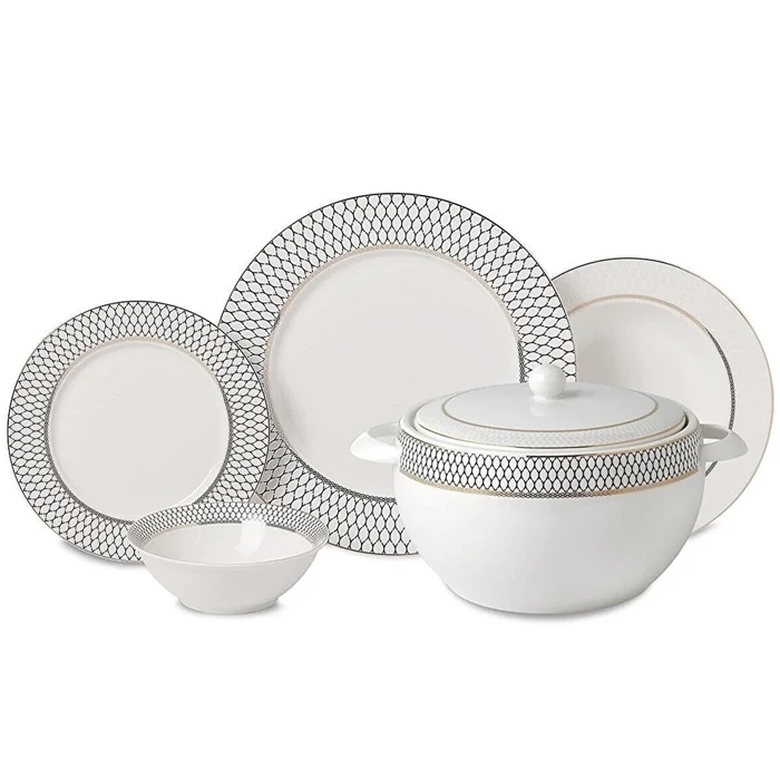 Perla Collection 60 Piece Dinner Set - Elegant Porcelain Dining Set for 12 Persons