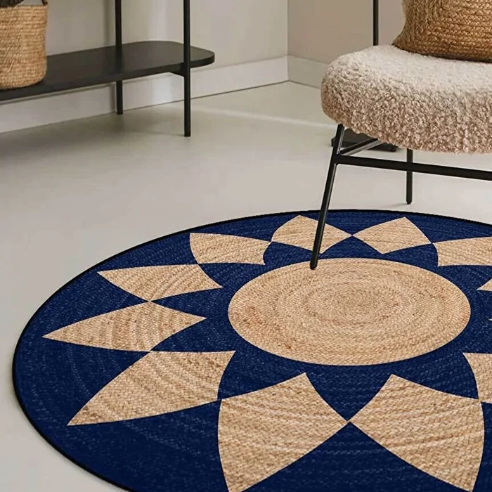 Digital Non-Slip Washable Jute Look Round Living Room Carpet