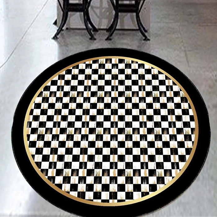 Digital Printed Non-Slip Washable Mackenzie Checkers Black Carpet