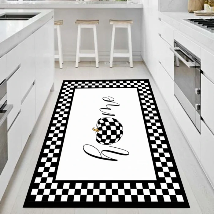 Digital Printed Non-Slip Washable Mackenzie Pumpkin Checkerboard Kitchen Rug 
