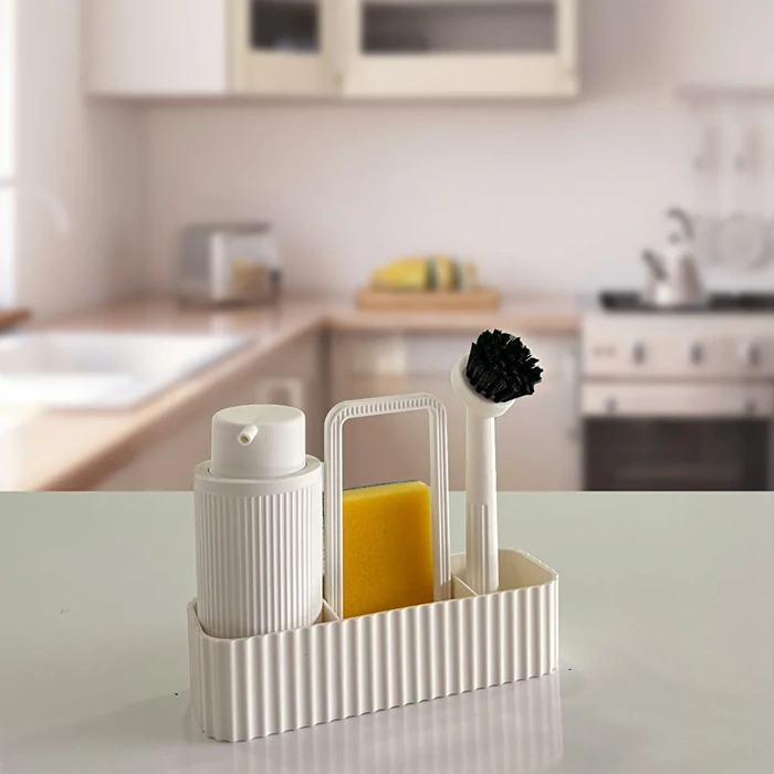 Milena White Brush Kitchen Set - Complete Sink Organizer
