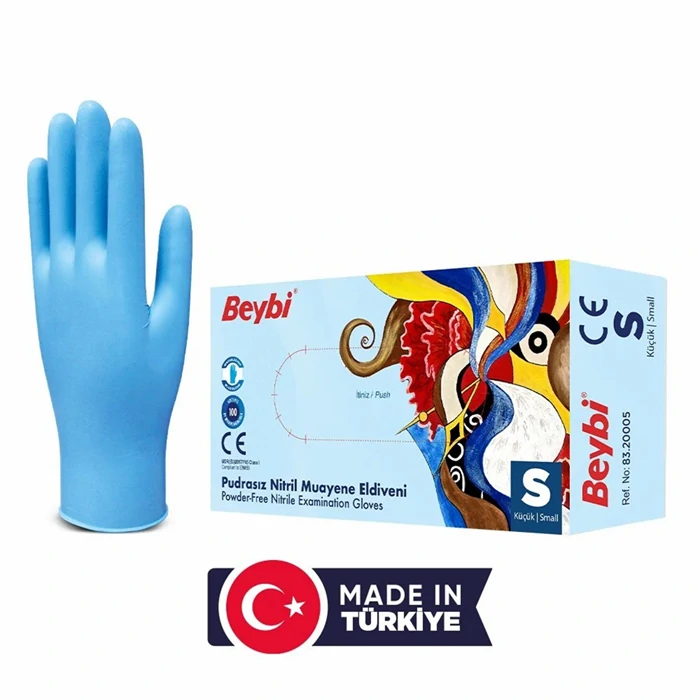 Beybi Powder-Free Blue Nitrile Exam Gloves | 100/Box | Kahruman