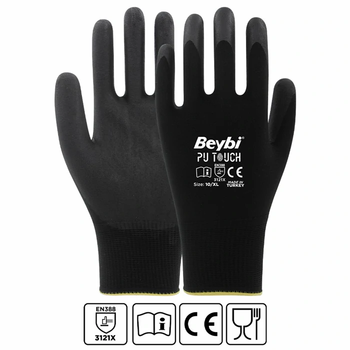 Beybi PU Touch Polyurethane Coated Polyester Knitted Gloves - High Sensitivity & Durability
