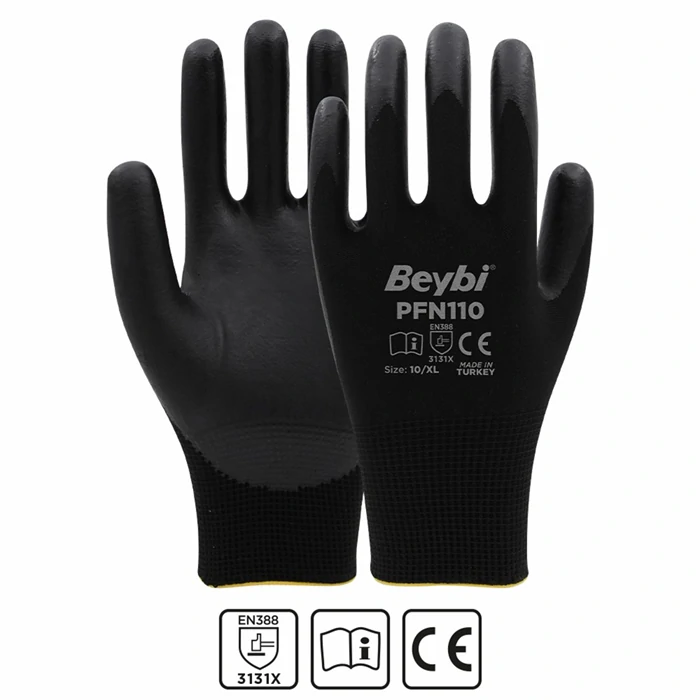 Beybi PFN110 Polyester Knitted ½ Foam Nitrile Coated Gloves - Superior Dexterity & Comfort