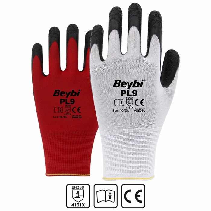 Beybi PL9 Polyester Knitted Latex Gloves - Non-Slip Grip & Durability