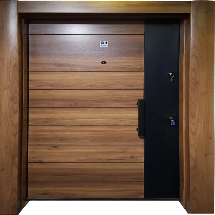 Wooden Veneer Frame Flat Model Apartment Door | Villa Steel Door - Kahruman