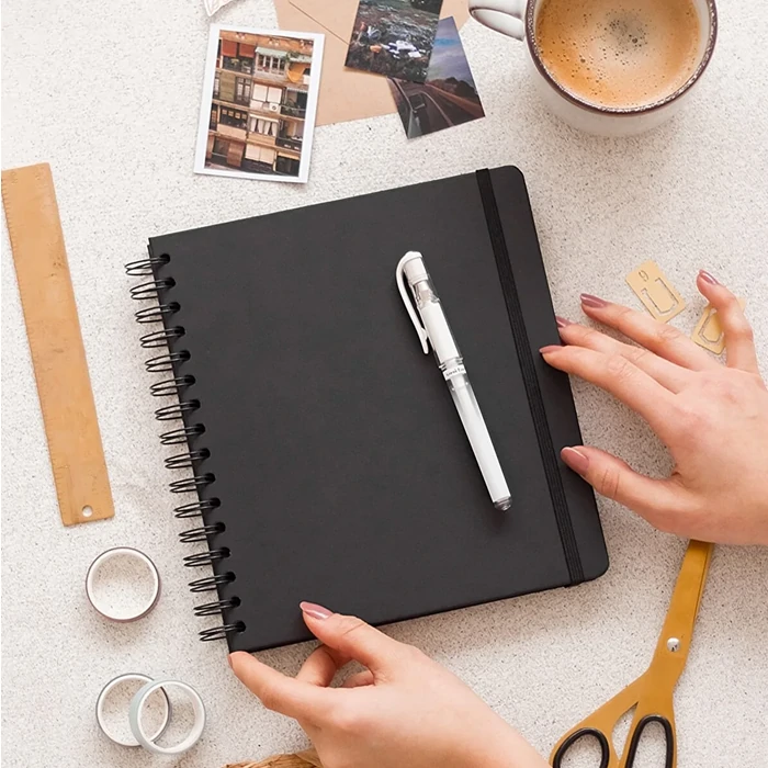 Elevate your writing experience with 18x21 Square Memo Pad Black Paper + Uni-ball UM-153 Signo Broad White 1.0mm Pen