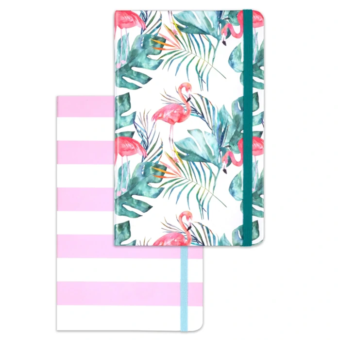 Flamingo Dot Rubber Notebook Set - 13x21cm, Dotted, 192 Pages