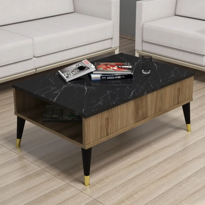 Brown Modern Marble Patterned Coffee Table | 90cm x 60cm | Kahruman