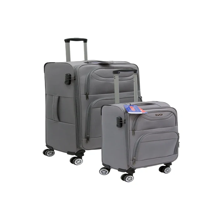 Gray 2-Piece Luxury Fabric Suitcase Set | Cabin and Large Sizes - Kahruman