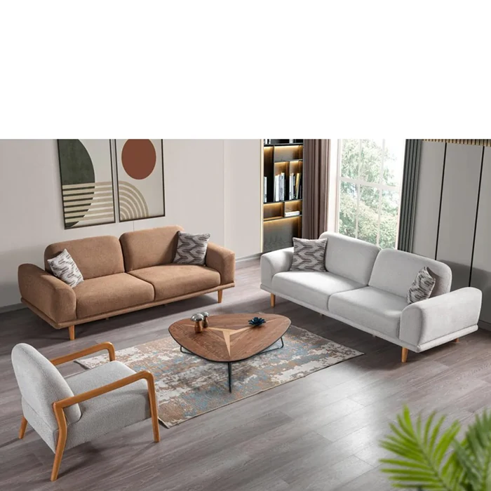 Pegasus Sofa Set - 3+3+1 Configuration, Chenille Fabric, Wooden Legs