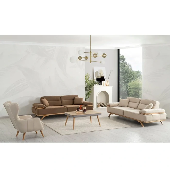 Surprise Cream Sofa Set, Kiln-Dried Wood & Matte Canvas