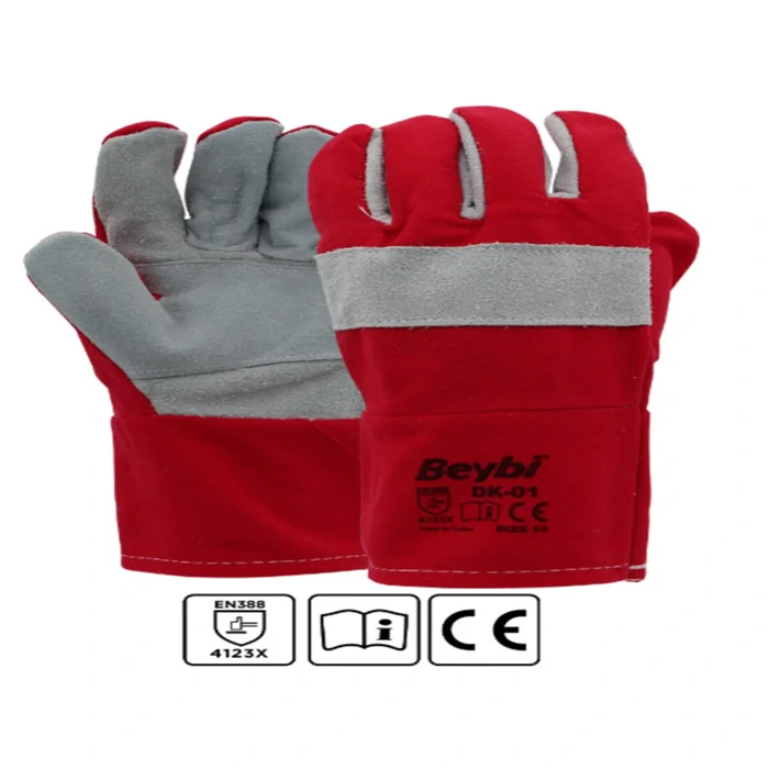 Leather Reinforced Koton Assembly Gloves No.10, 3 Pairs