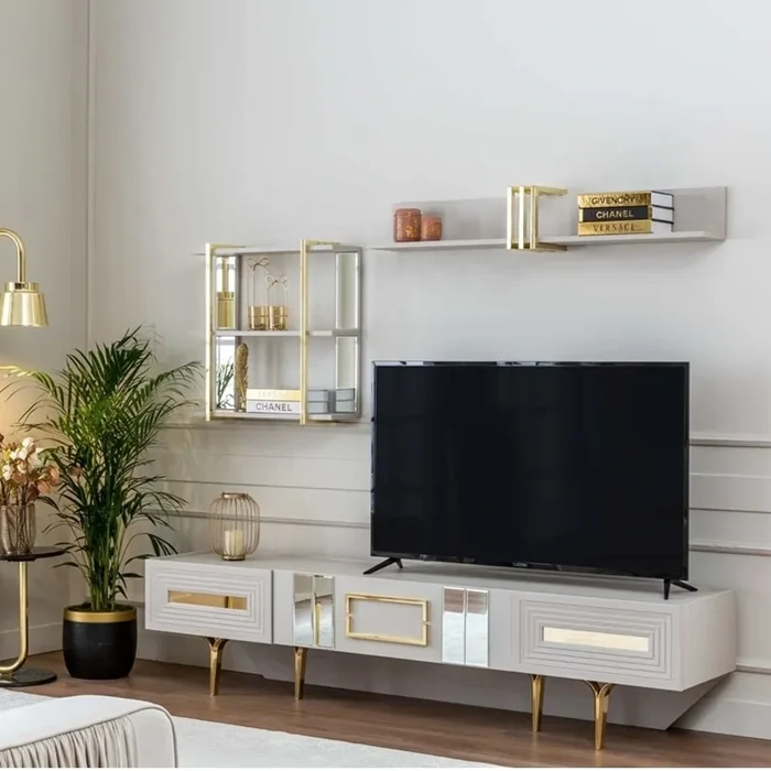Helen TV Unit – Stylish Storage with Shelves and Cabinet