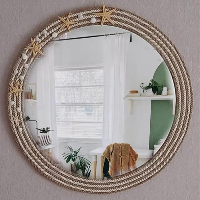 Jut Rope Mirror with Starfish – Coastal Charm, 110cm x 50cm