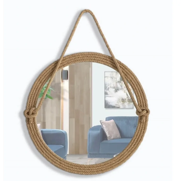 Hanging Jute Rope Mirror - Rustic Elegance