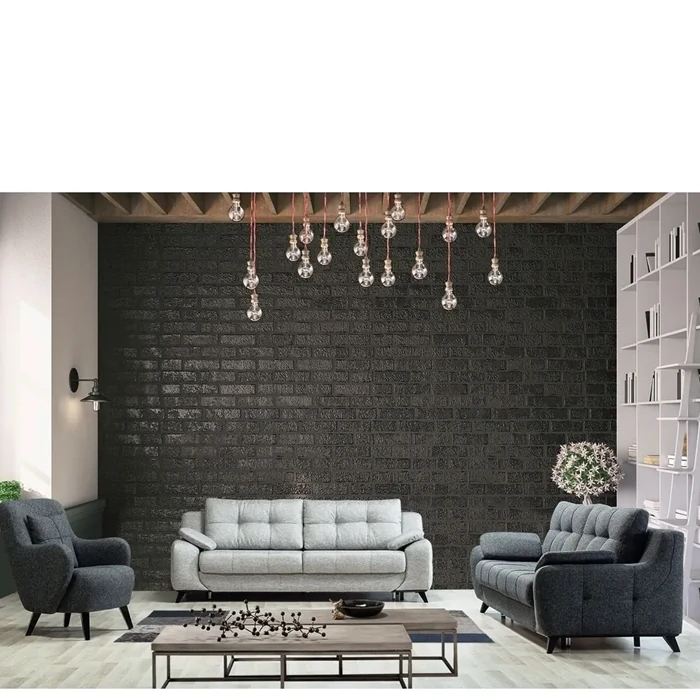 Damla Sofa Set - Grey Linen, Space-Saving Design