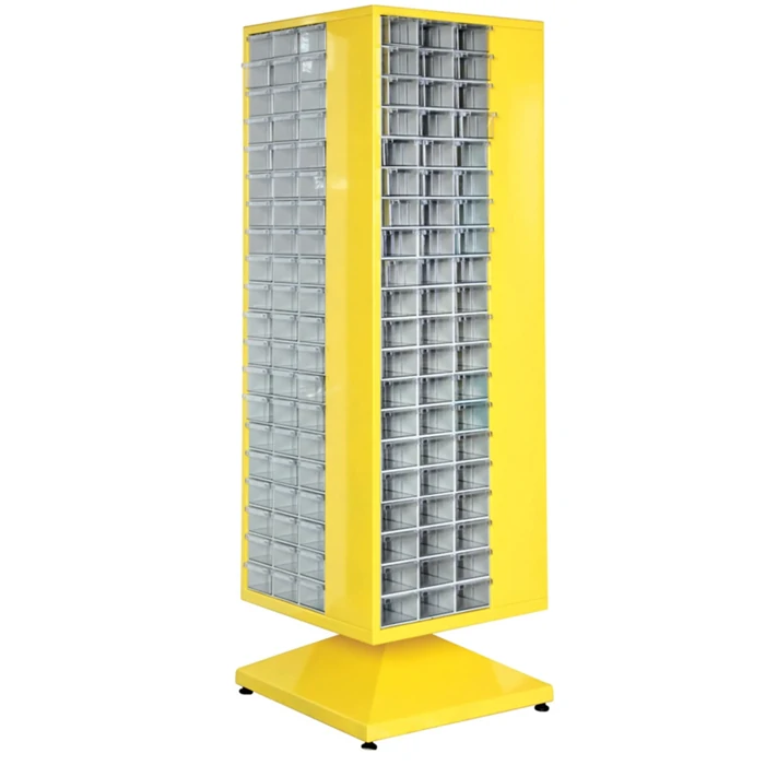 The MT120-240 Plastic Metal Revolving Cabinet features a 360-degree rotating system, offering efficient storage for tools, hardware, and supplies in industrial and commercial settings.