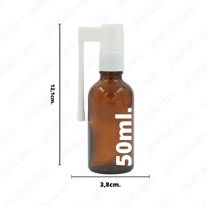 Amber Glass Mouth and Nose Spray Bottle with White Cap 50ml (10-Pack)