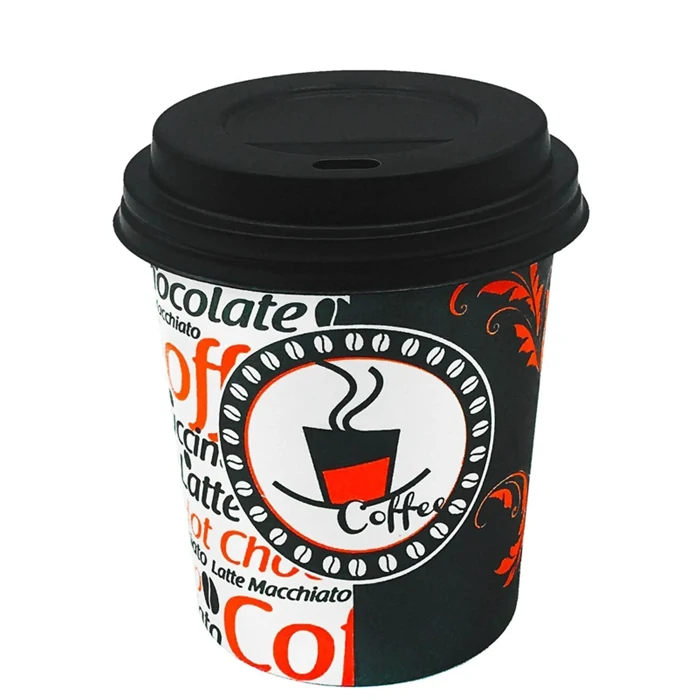 Black Paper Cup with Lid 8oz - 100pcs