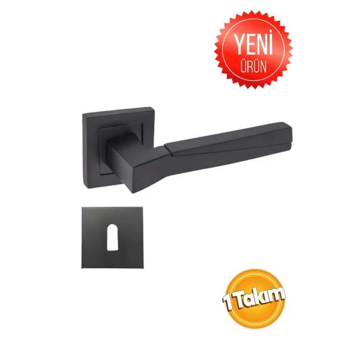 Meridyen Matte Black Room Door Handle. 1 Set with 2 Roses